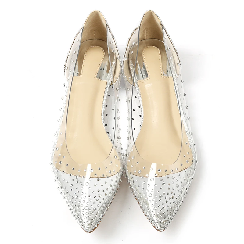 Buono Scarpe/блестящие Прозрачные Свадебные туфли на плоской подошве с острым носком; Роскошные женские туфли со стразами; летние туфли на плоской подошве со стразами