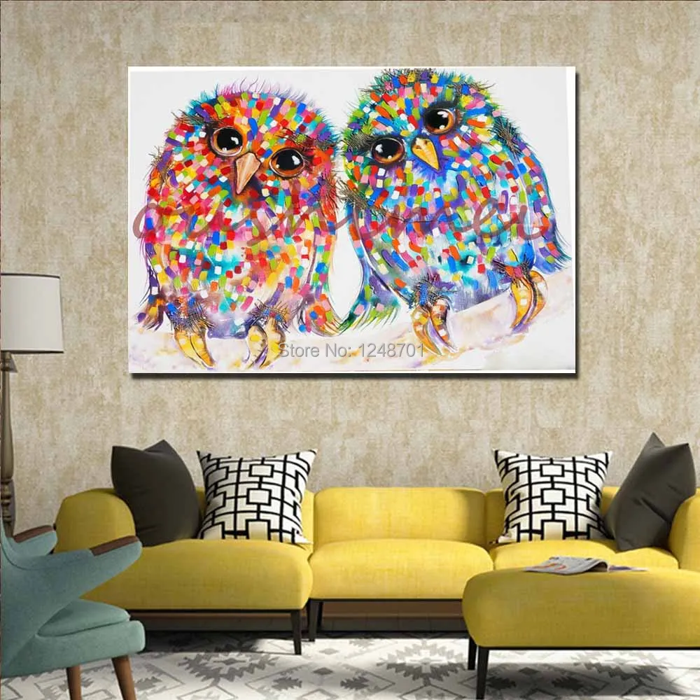 

Hand Painted Abstract Lovely Cartoon Owl Canvas Oil Painting Children's Room Wall Picture Living Room Beroom Home Wall Art Decor