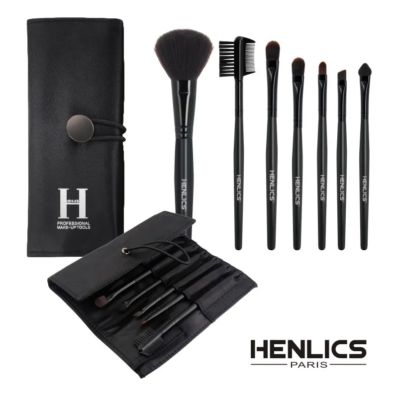 HENLICS 7 шт./лот Макияж Кисти Набор Пудра Тени для век кисти набор с кожаный чехол Прямая доставка нас RU