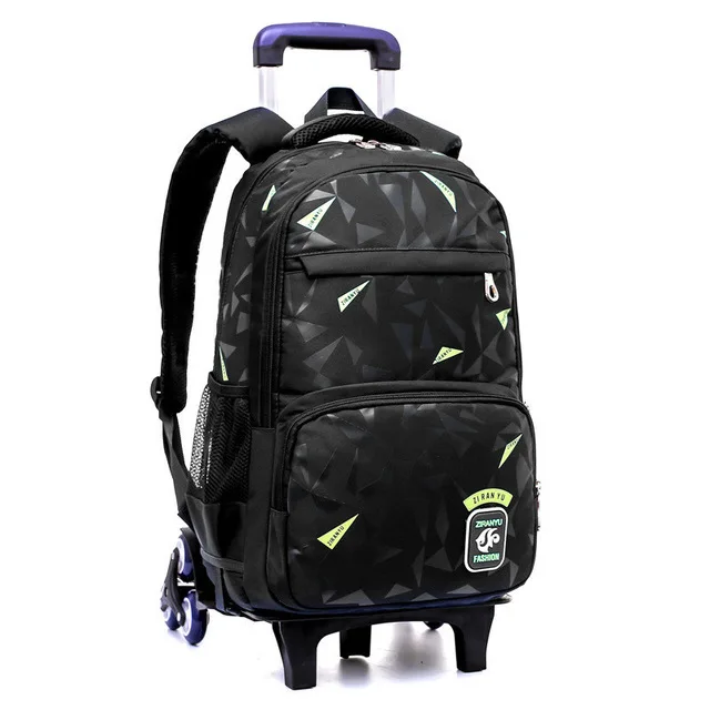 Black Green 6 Wheels Школьные сумки с колесами для детей, подростков, мальчиков и девочек, большая тележка, школьный ранец, ортопедические рюкзаки на колесах, сумка для книг, mochila infantil - Цвет: Black Green 6 Wheels