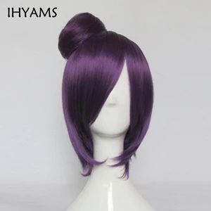 Парик для косплея Shippuden Konan, фиолетовый, с короткими синтетическими волосами, одна булочка, шапочка