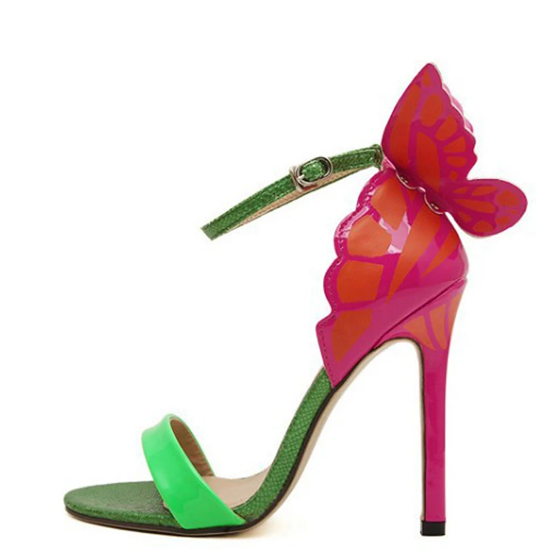 Женские туфли лодочки на высоком каблуке разноцветные босоножки с бабочками