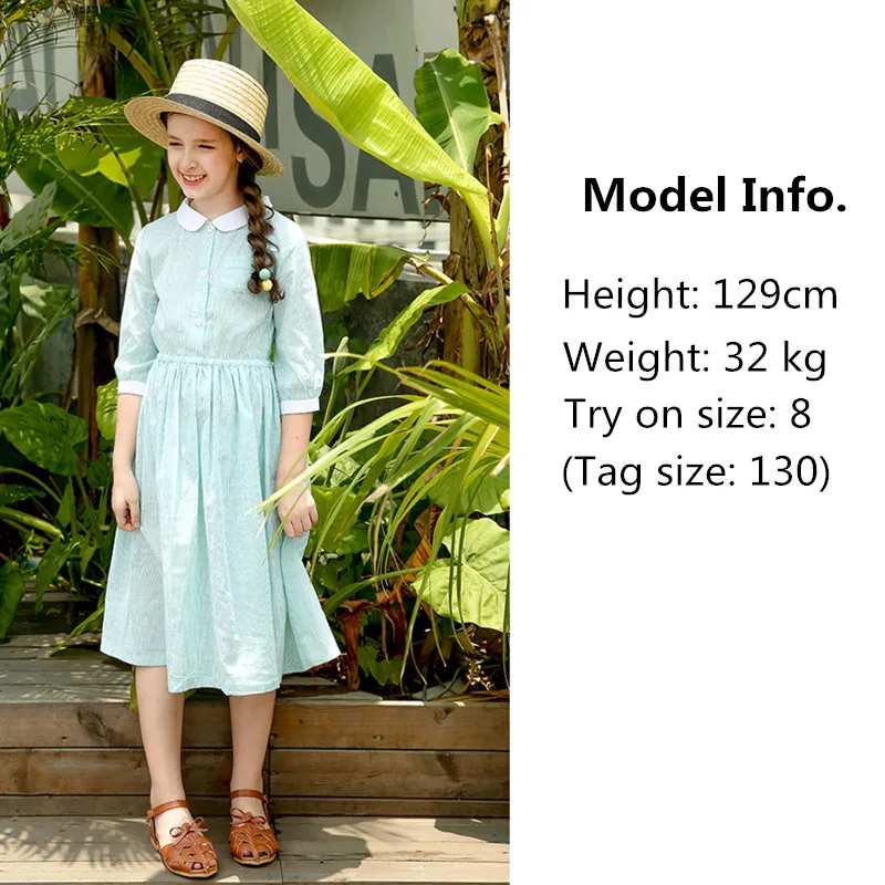 Весенне-летнее Полосатое платье-рубашка с воротником Питер Пэн для девочек от 4