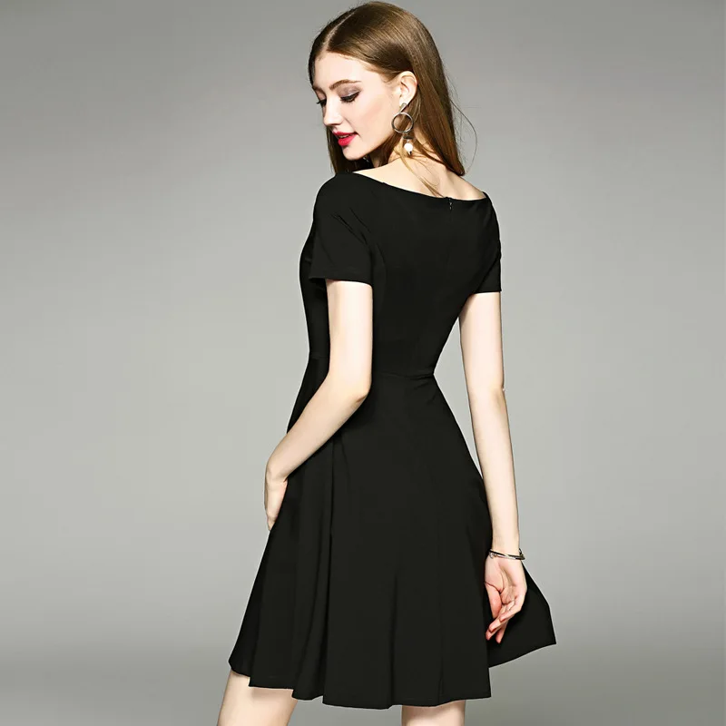 2017 бренд SoftFox женское винтажное платье весеннее с коротким рукавом однотонное