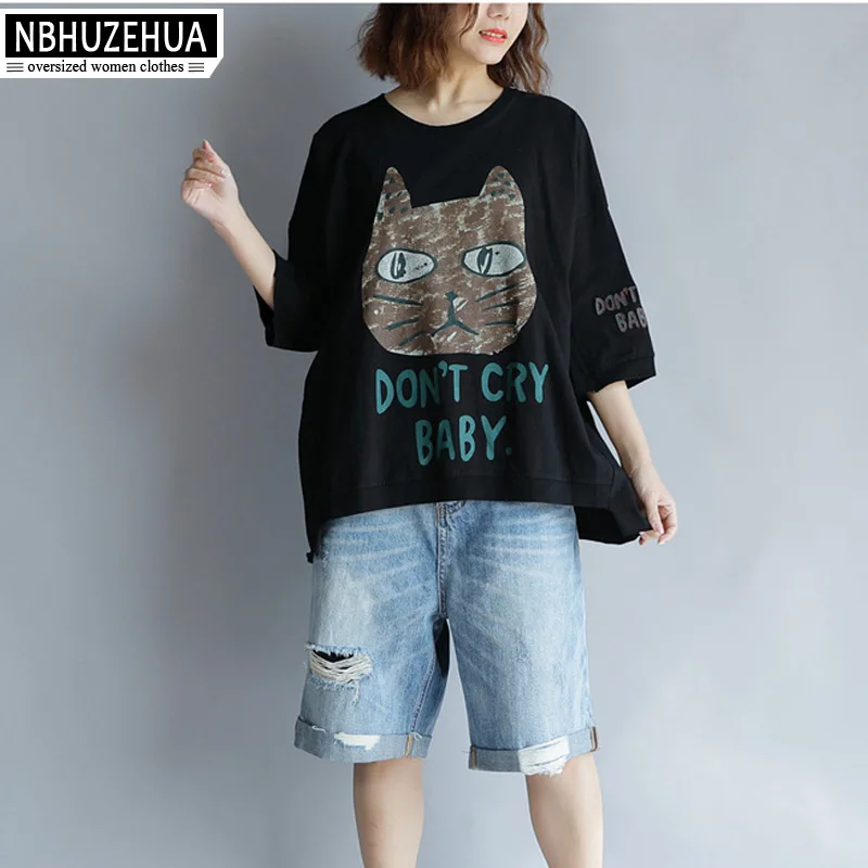 NBHUZEHUA A89 2018 летние футболки в Корейском стиле Женская хлопковая черно белая