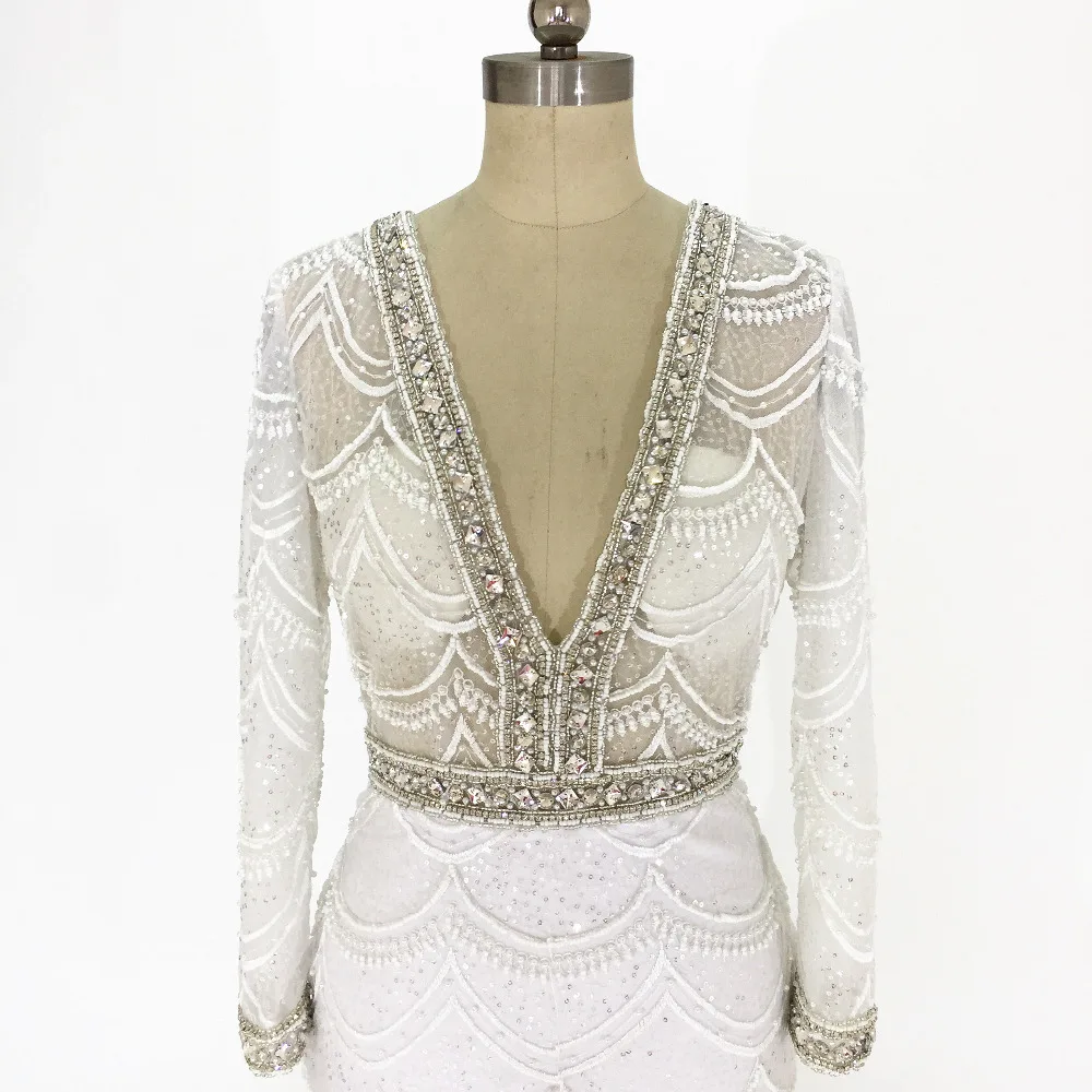 

vestido de noiva Deep V -Neck Lace Wedding Dress Long Sleeves gelinlik White Mermaid bride dress robe de mariee платье свадебное