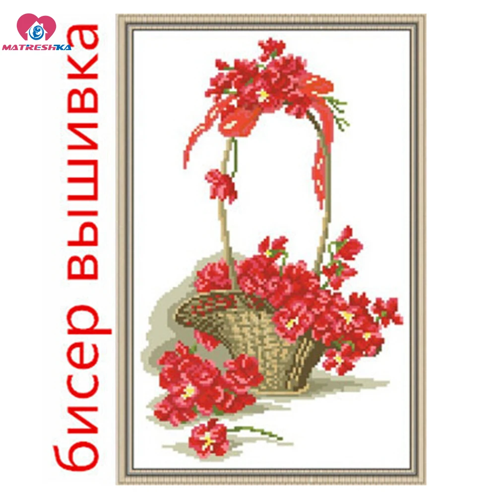 

3D Accurate printing beads embroidery Red Flower basket beadwork home decor crafts needlework craft home decoration new f12