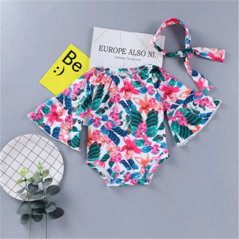 Летние детские комбинезоны с длинными рукавами для девочек 0-24 месяцев одежда