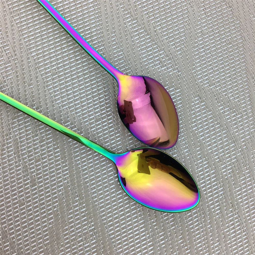 Juice Coffee Stirring Cutlery Set Colorful Rainbow Teaspoon Dinnerware Ice Cream Long Handle Scoop Tableware Kitchen Tools | Дом и сад