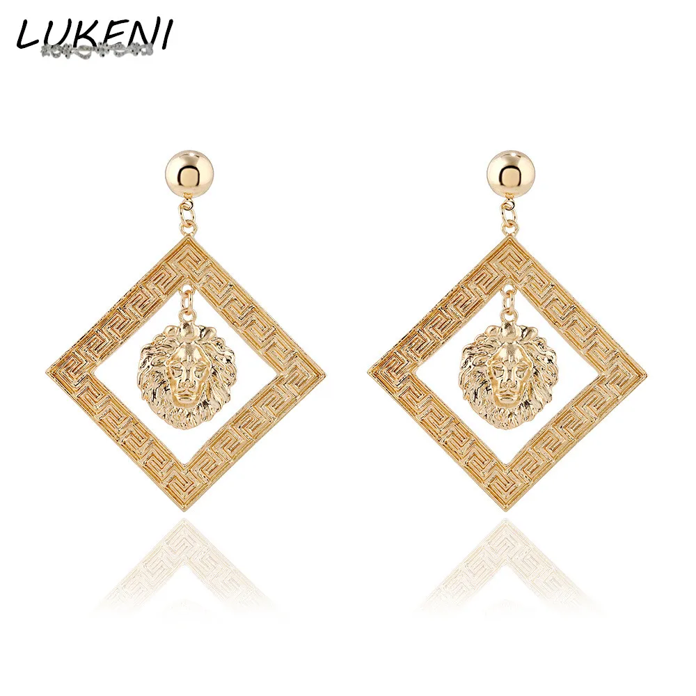 

LUKENI Fashion Jewelry Metal Alloy Geometric Lion Head Big Statement Vintage Earrings wedding Dangle Earrings for Women DE097