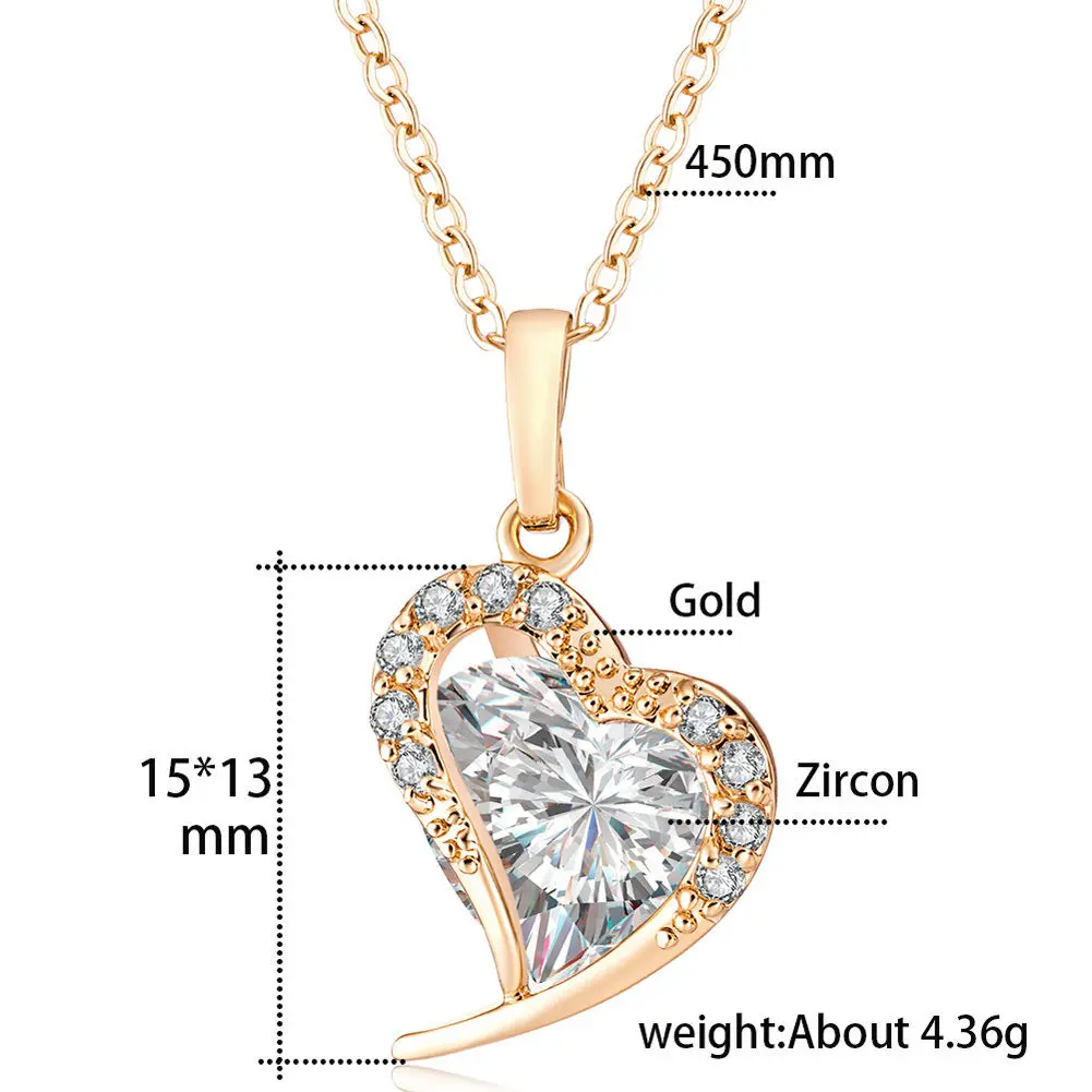 1 шт. Для женщин Модные украшения золотой Цвет цепь Кристалл Циркон Кулон Сердце
