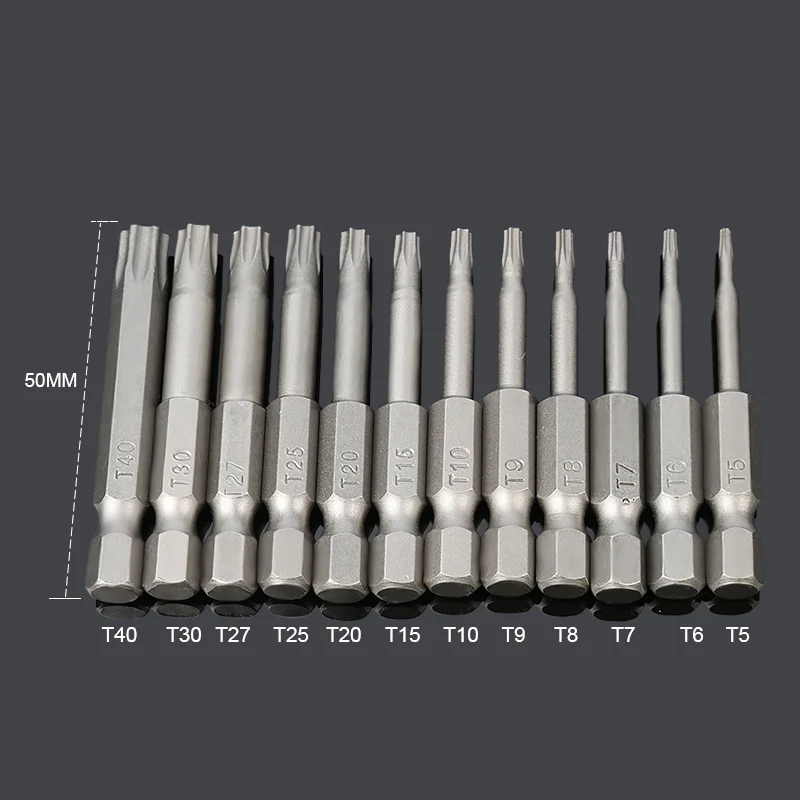 

12pcs 50mm Installed 50mm St5-t40 Torx Magnetic Plum Batch Head Screwdriver Bit Sandblasted combination of chrome vanadium steel