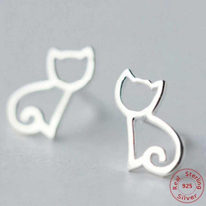 

Серьги-гвоздики серебряные с рисунком кошки