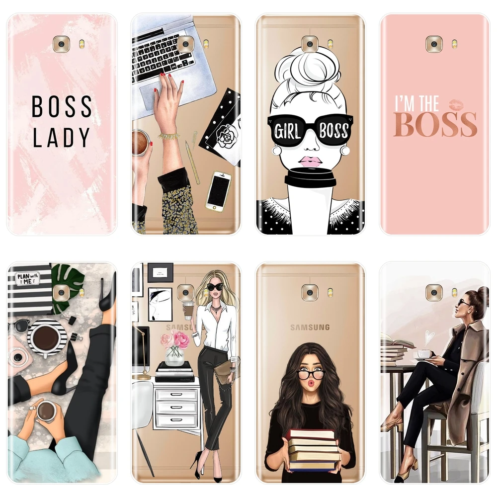 Чехол для телефона из мягкого TPU для Samsung Galaxy C5 C7 C9 Pro Girl Boss Pink Women Cartoon Ladies Silicone Back Cover C8.