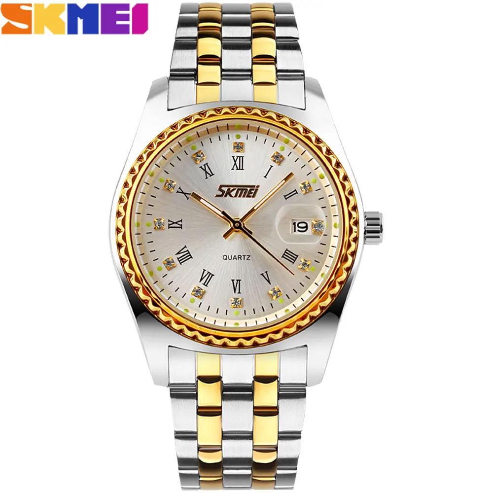 

SKMEI New popular Brand Men woman lover's fashion Watches analog quartz watch 30M waterproof auto date stainless steel band