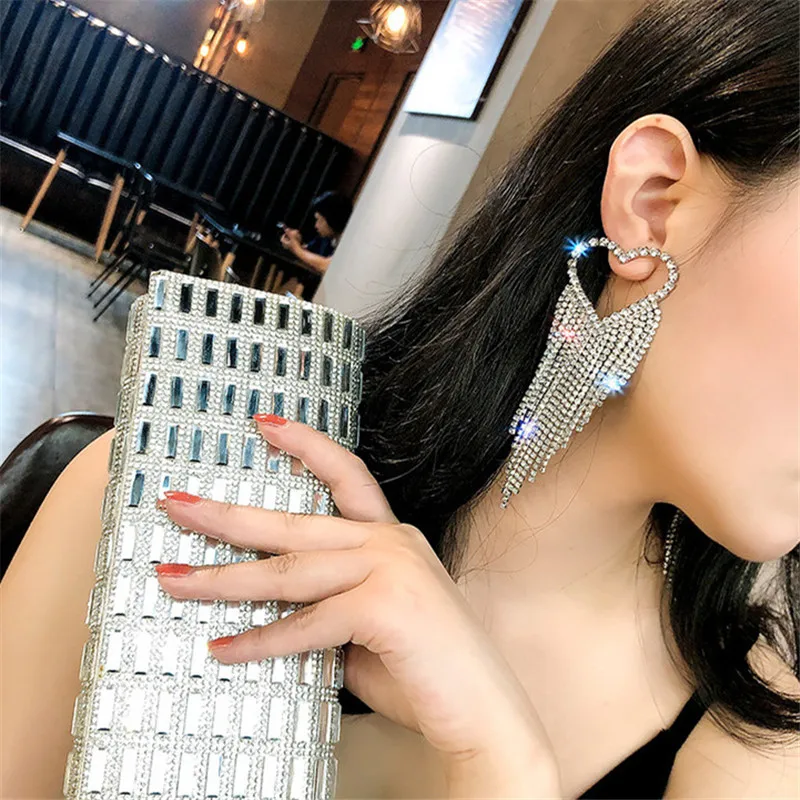 FYUAN длинные серьги со стразами для женщин Bijoux оверсайз сердце Кристалл Висячие серьги вечерние Ювелирные изделия Подарки