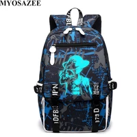 myosazee brand new design one piece backpacks luminous 4 colors school bags canvas printing for teenagers backpack male bag
