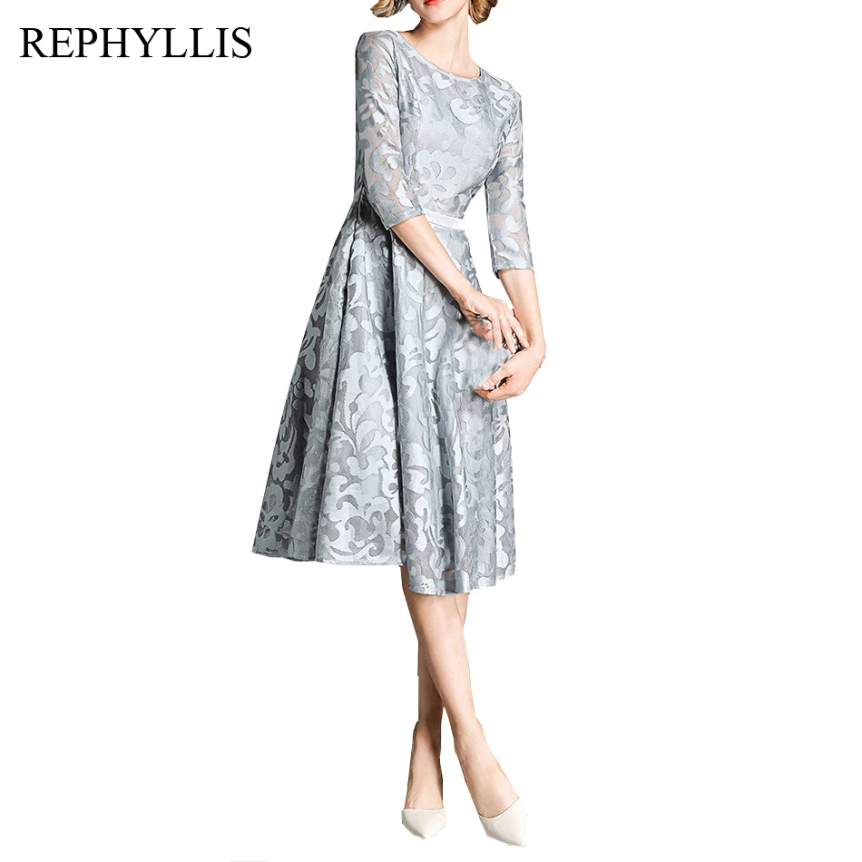 REPHYLLIS для женщин Цветочный элегантный 2/3 рукав O средства ухода за кожей Шеи мода халат Свадебная вечеринка выпускной церемонии Банкетный шик