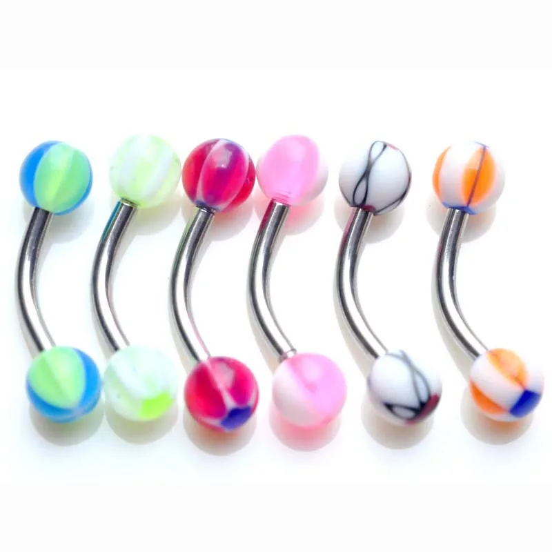 5 шт. случайный Нержавеющая сталь пирсинг изогнутые бар штанга с акриловые узор