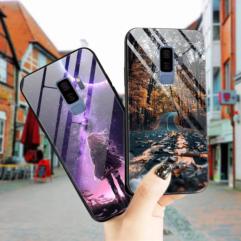 Чехол для samsung S9 блестящий чехол Стекло жесткая задняя крышка корпуса для samsung Galaxy S9 плюс чехол мягкий TPU бампер S9+ S9Plus Hoesjes