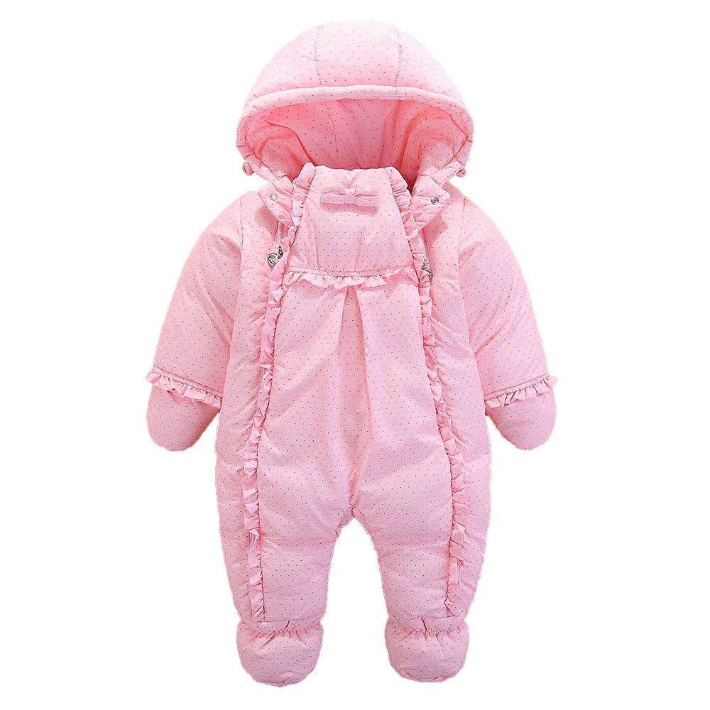 Зимний Детский пуховик Ползунки для новорожденных девочек цельный теплый на