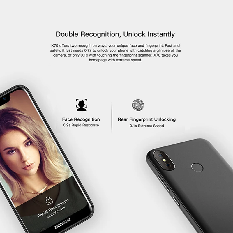 DOOGEE X70 3g смартфон 5 дюймов с зазубриной Android 8 1 распознавание лица отпечаток пальца
