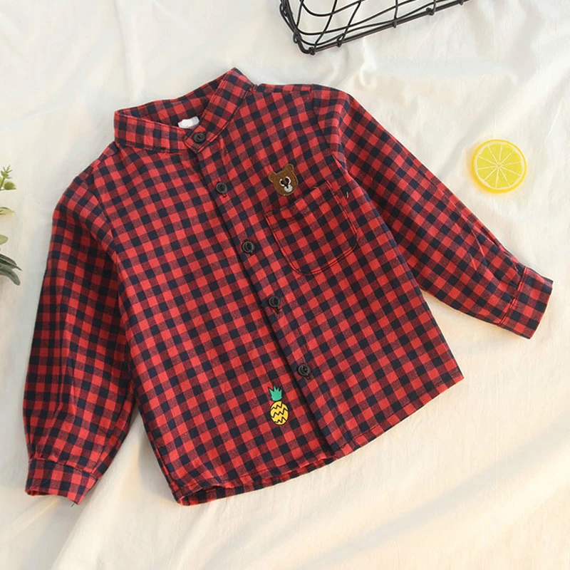 Рубашка для маленьких девочек с длинным рукавом блузки мальчиков клетчатая