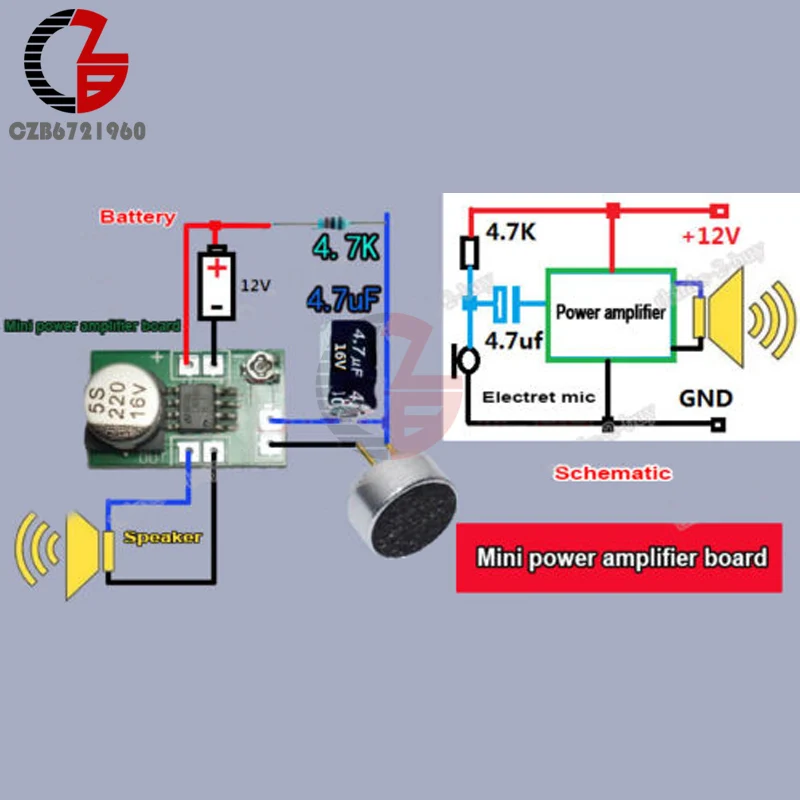 Высокая эффективность DC 3V-12V 5V Регулируемый Мини LM386 ультра-миниатюрный