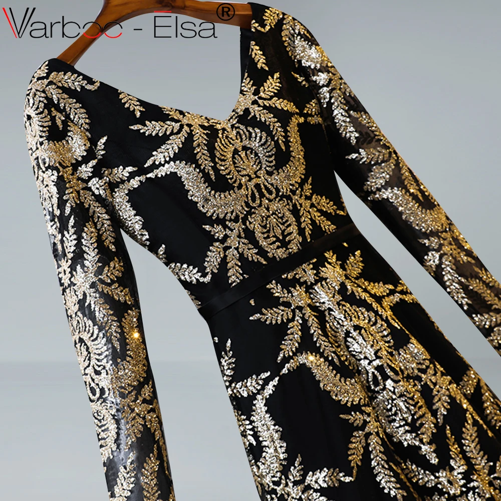 VARBOO_ELSA Sexy V Neck black gold Sequined Long Prom Dresses 2019 Formal Party Dress luxury Arabic evening in stock | Свадьбы и