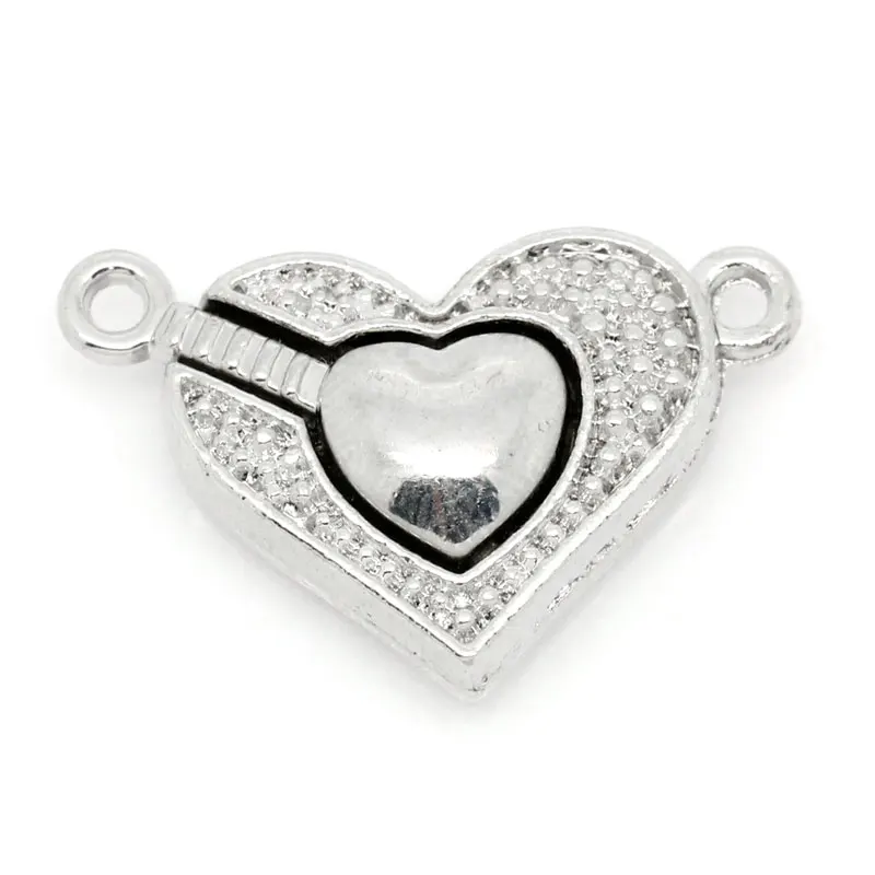 Магнитные застежки для ювелирных изделий 5 шт. сердечки серебристого цвета 25x16