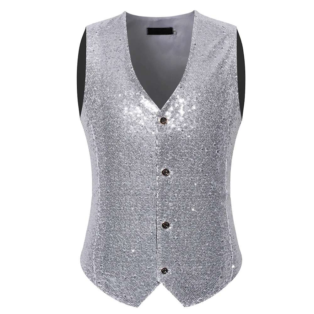 silver vest Oeak, модный мужской блейзер с блестками, костюм для свадьбы, на одной пуговице, воротник-шаль, блестящий пиджак, Мужская одежда для сна, DJ Блейзер, куртки - Цвет: silver vest
