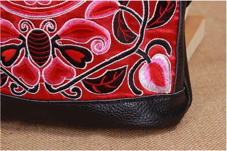 Кожа вышитые женщины Crossbody Сумка атласная Вышивка красивые модные женские туфли
