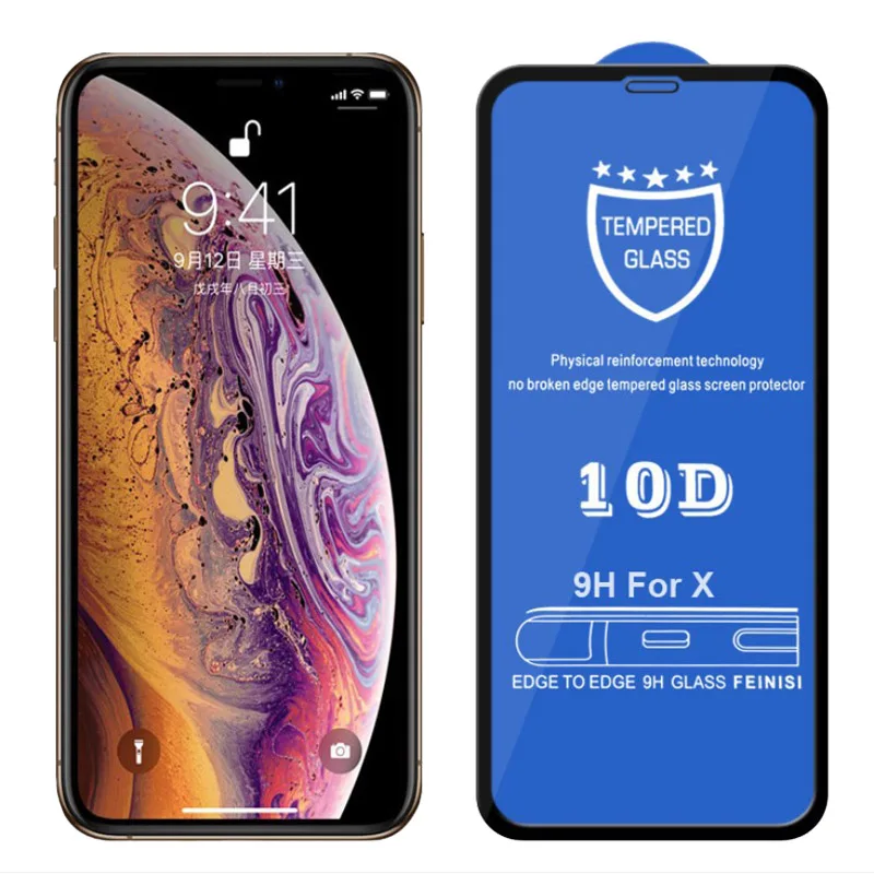 10D изогнутое закаленное стекло с полным покрытием для iPhone X XR XS Max защита экрана 6 6S