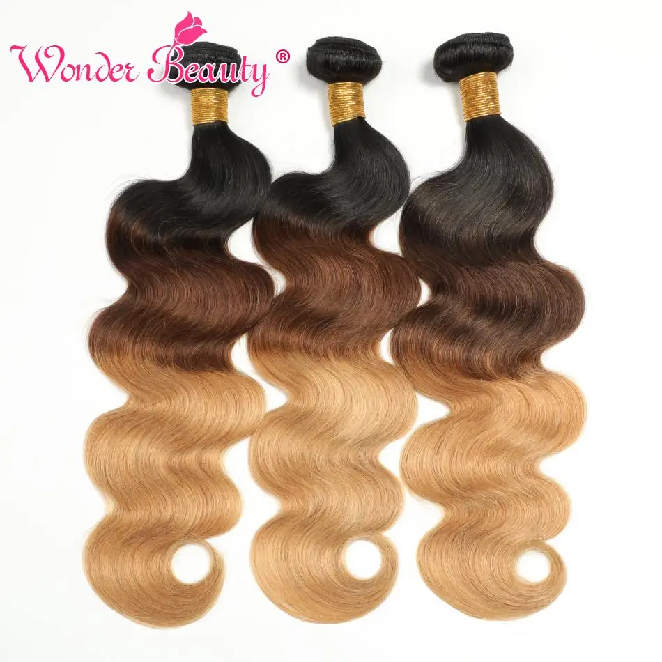 Wonder Beauty Hair Ombre Bundles with Closure Body Wave Peruvian Hair Bundles with Closure 1B/4/27 Remy 4x4 Lace Closure