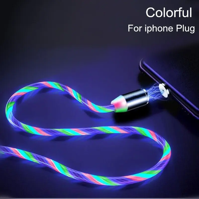Colorful For iphone Цветной светодиодный магнитный кабель для телефона, быстрая зарядка, кабель Micro USB Type C, зарядное устройство для iPhone XS 8, Xiaomi, Samsung, кабель USB C - Цвет: Colorful For iphone