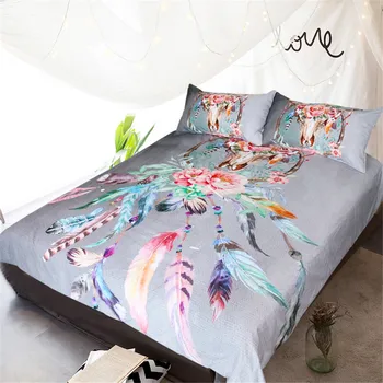 Blessliving Bedding Set Buffalo Skull with Feathers Bed Cover Dreamcatcher Southwestern Bohemia Chic Colorful Tribal Duvet Cover 6