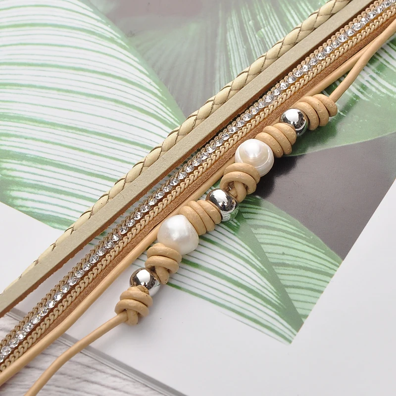 MODEBOX плетеные кожаные браслеты браслет с жемчужными подвесками веревочный