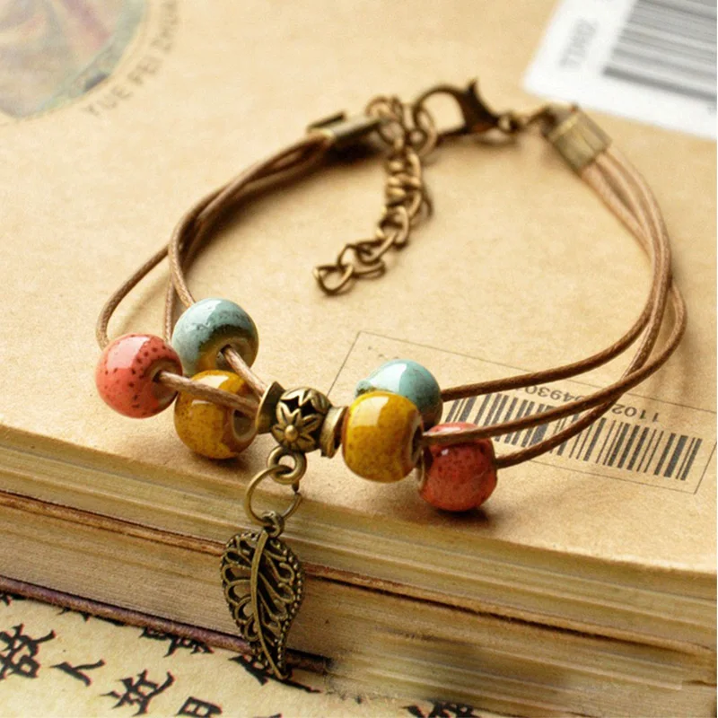 Браслеты с подвеской в виде листьев керамические бусины для женщин и мужчин