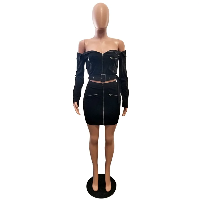 Женский комплект из 2 предметов Байкерский костюм с открытыми плечами и длинным