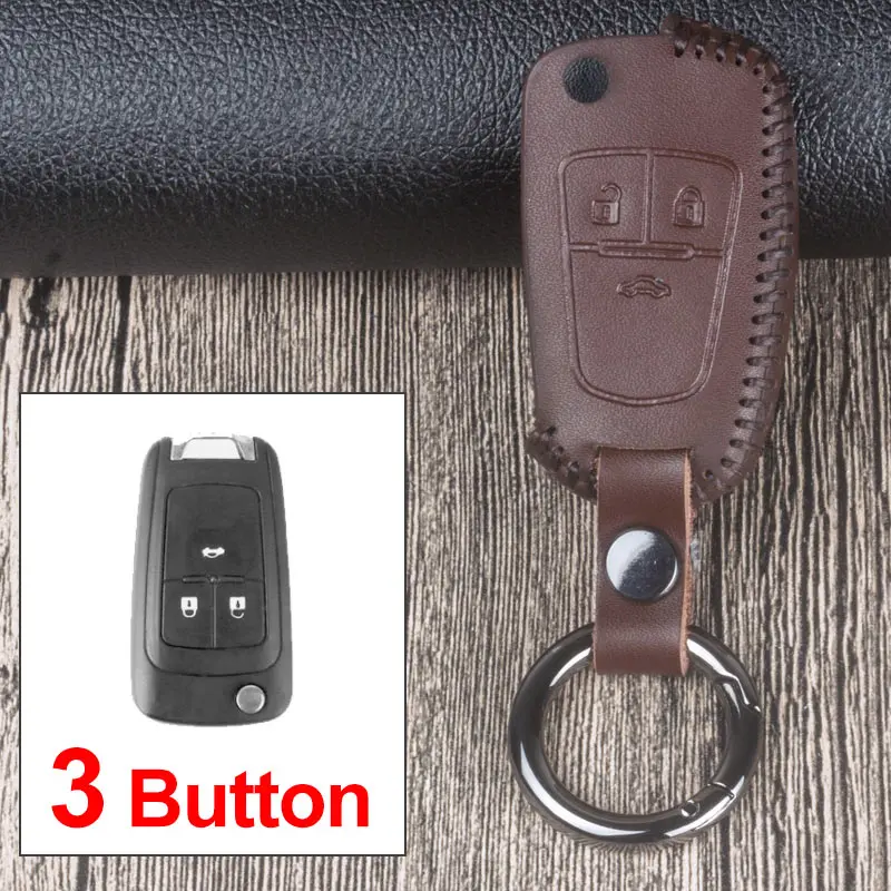 Кожаный чехол для дистанционного ключа для Chevrolet Cruze Onix Silverado Camaro Aveo OPEL Vauxhall Astra Corsa Antara Meriva Insignia - Название цвета: 3 Button Brown