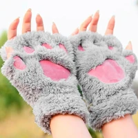 warmth fingerless plush gloves fluffy bearr claw cat animal paw soft warm lovely cute women half finger covered costume gloves