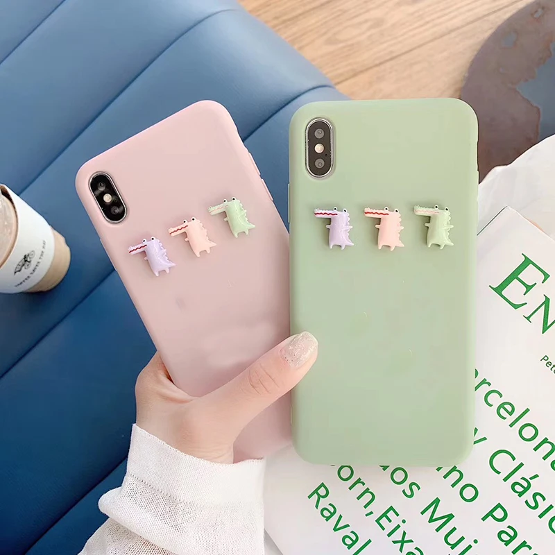 Милый мягкий силиконовый чехол с 3D крокодиловым принтом для iphone 7 8 6 plus X XR XS MAX samsung