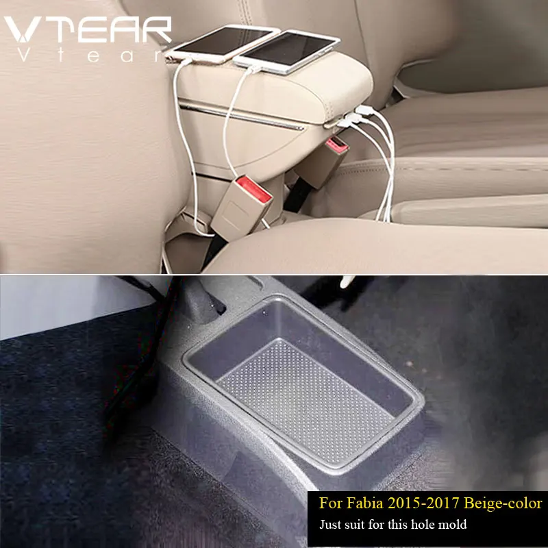 Vtear для Skoda Fabia/Fabia2 аксессуары автомобильный подлокотник кожаный подлокотник usb интерфейс коробка для хранения украшения центральная консоль авто - Название цвета: 2015-2017 Beige