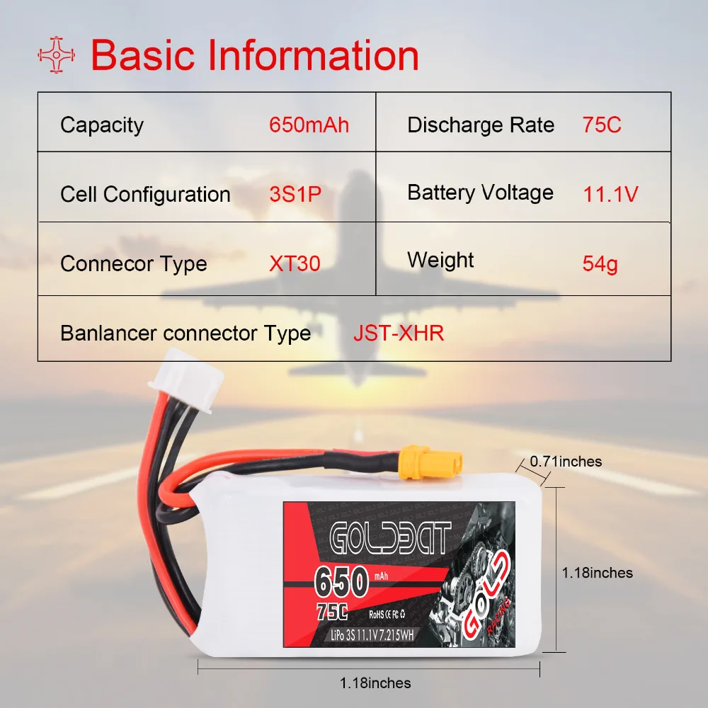 Аккумулятор GOLDBAT 650 мАч LiPo для FPV 3S аккумулятор 11 1 В lipo 75C с разъемом XT30 дрона Heli