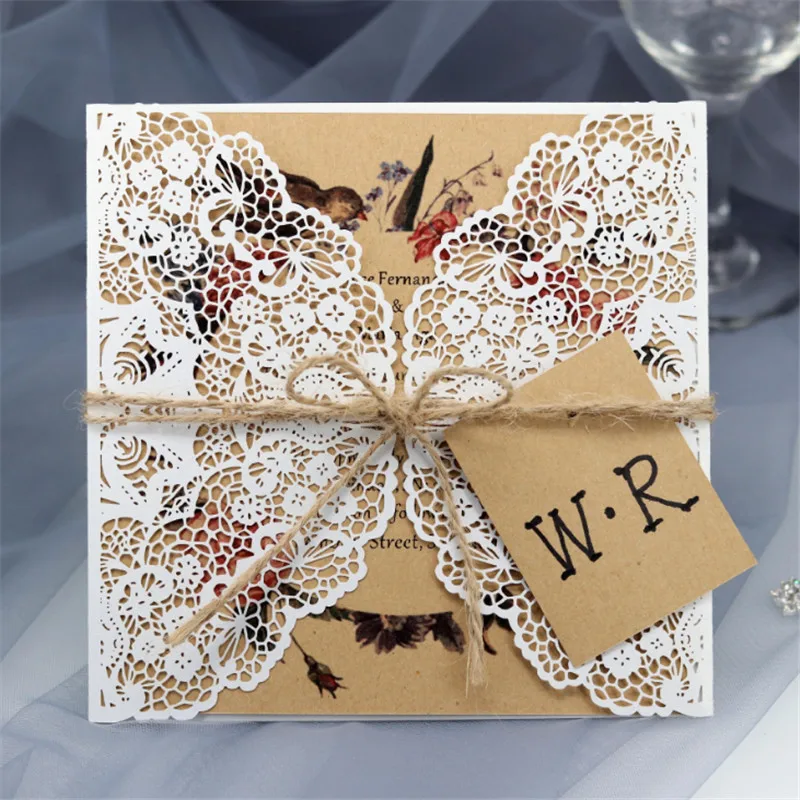 DIY цвета слоновой кости винтажные свадебные приглашения с пеньковой биркой