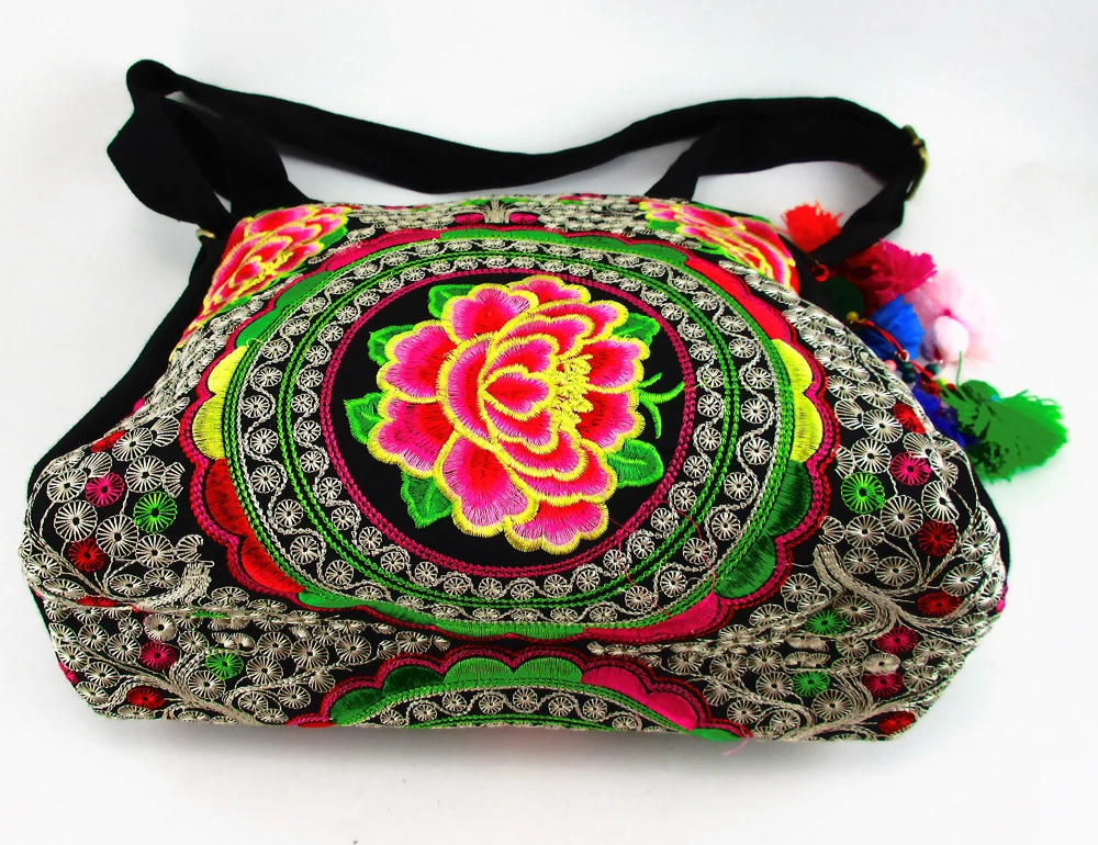 Two-use Vintage Hmong Tribal Ethnic Thai Indian Boho shoulder messenger purse bag embroidery tote pom trim SYS-357 | Багаж и сумки