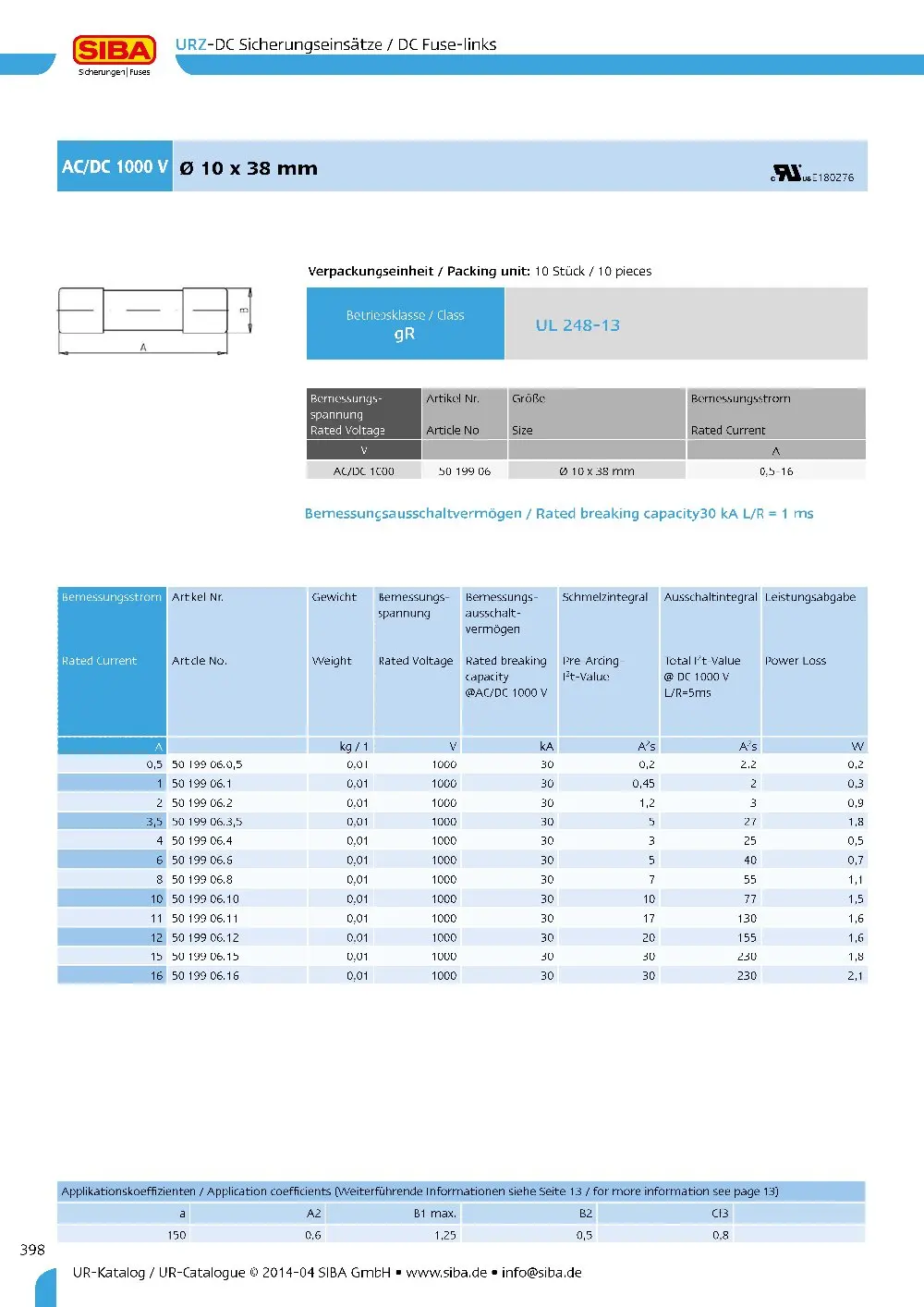 

( 20 pcs/lot ) SIBA 11A 1000V/30KA 10x38mm Ceramic DMI Fuse, 50 199 06