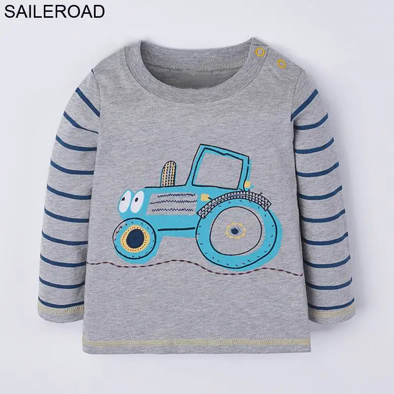 5194 same picture SAILEROAD Cartoon Vehicle Tractors Детская футболка с длинным рукавом для мальчика Весна Хлопок Детские футболки для детей Футболки Детская одежда для мальчиков - Цвет: 5194 same picture