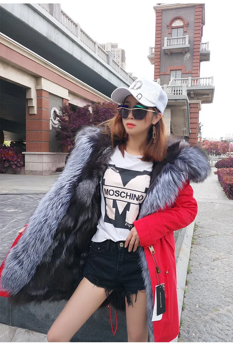 Deri Ceket Women Winter Large Natural Real Fox Fur Cuff& Liner Thick Warm Silver Jacket Coast Female Waterproof Loose Parkas
