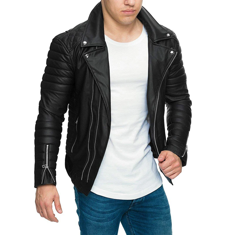 

2019 MKASS New men's fashion jacket. High-quality jacket made of solid-color artificial leather. Leisure Stripe Jacket M-3XL